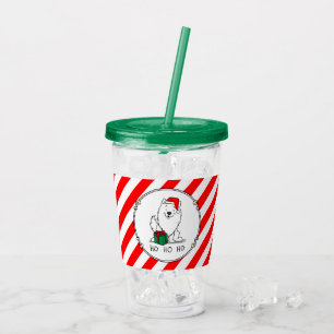 Christmas Santa American Eskimo Dog HO HO HO Cute Acrylic Tumbler