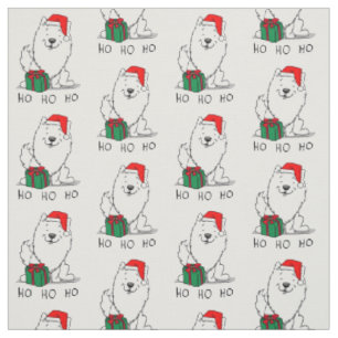 Christmas Santa American Eskimo Dog HO HO HO Cute Fabric