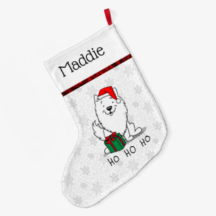 Christmas Santa American Eskimo Dog HO HO HO Cute Large Christmas Stocking