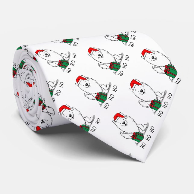 Christmas Santa American Eskimo Dog HO HO HO Cute Tie (Rolled)