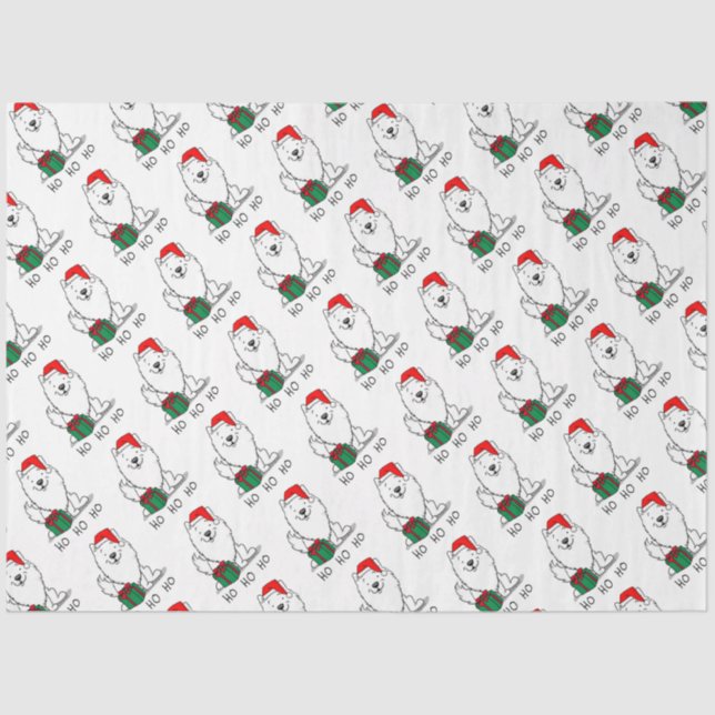 Christmas Santa American Eskimo Dog HO HO HO Cute Tissue Paper (Front)