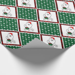 Christmas Santa American Eskimo Dog HO HO HO Cute Wrapping Paper