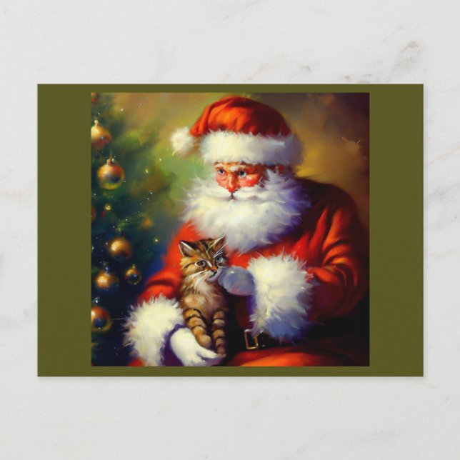 Christmas Santa and a Cat 1 Holiday Postcard (Front)