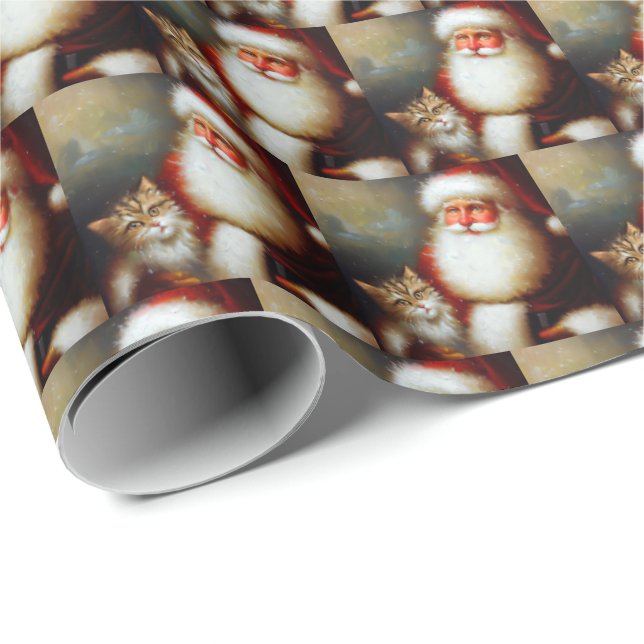 Christmas Santa and a Cat 2 Wrapping Paper (Roll Corner)