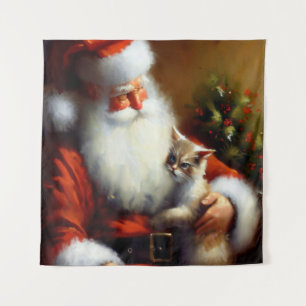 Christmas Santa and a Cat 3 Tapestry