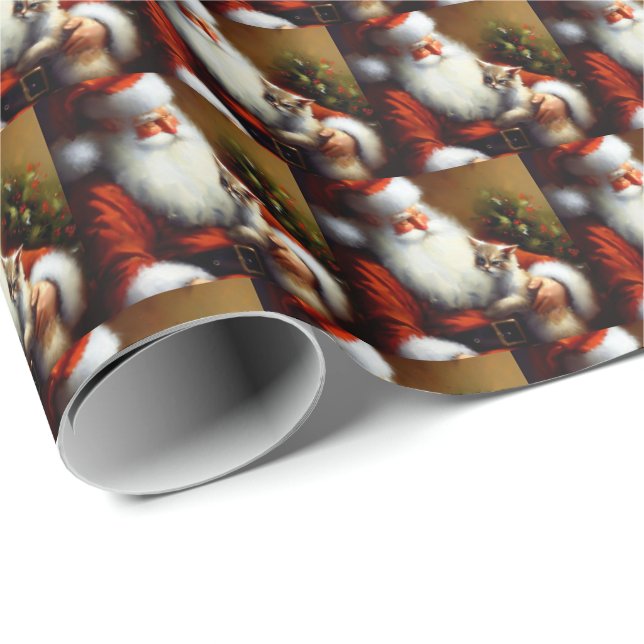 Christmas Santa and a Cat 3 Wrapping Paper (Roll Corner)