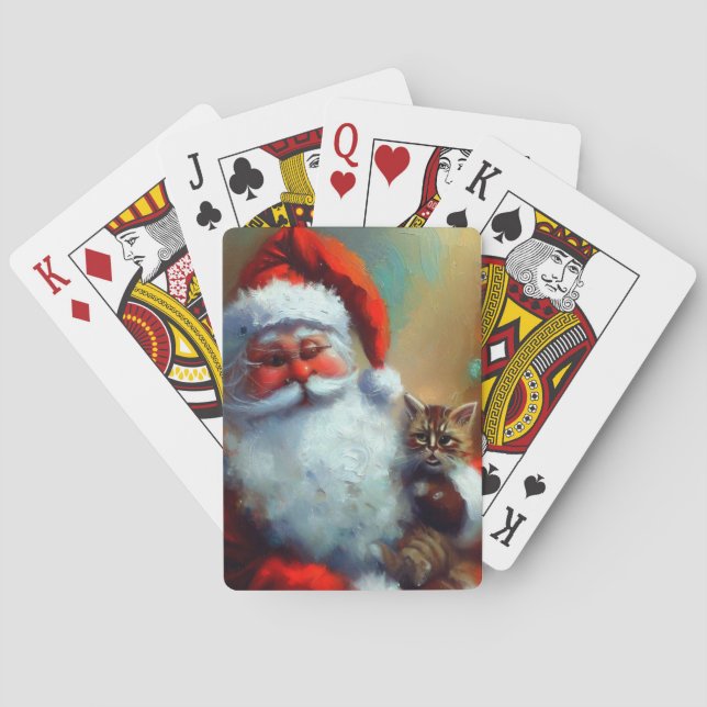 Christmas Santa and a Cat (4) Playing Cards (Back)