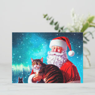 Christmas Santa and Cat Flat Note Card