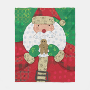 Christmas Santa and Gingerbread Farmhouse Holiday Fleece Blanket