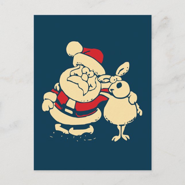 Christmas Santa and his Reindeer Buddy Holiday Postcard (Front)