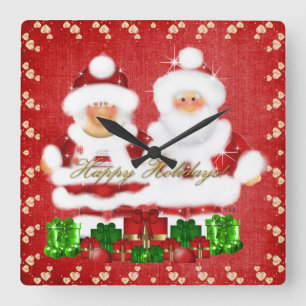 Christmas Santa and Mrs Claus clock