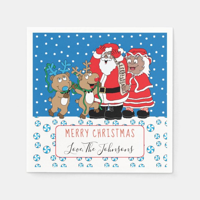 Christmas Santa and Mrs Claus of Colour Napkin (Front)