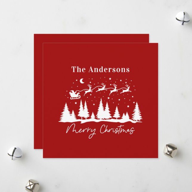 Christmas santa and reindeer sleigh   holiday card (Front/Back In Situ)