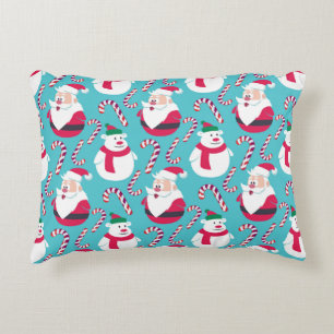 Christmas Santa and Teddy Bear with Candy Cane   Accent Pillow