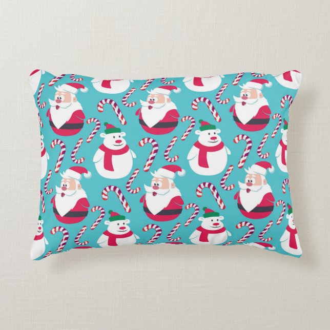 Christmas Santa and Teddy Bear with Candy Cane   Accent Pillow (Front)
