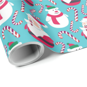 Christmas Santa and Teddy Bear with Candy Cane  Wrapping Paper