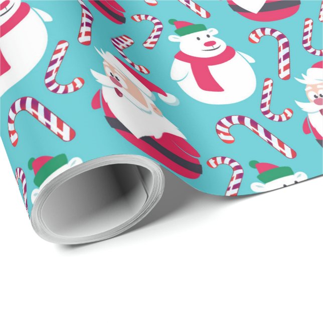 Christmas Santa and Teddy Bear with Candy Cane  Wrapping Paper (Roll Corner)