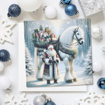 Christmas Santa and White Horse Magical Holiday Card<br><div class="desc">Vintage style Christmas Santa with his big beautiful,  majestic white horse fantasy art holiday card.  Personalize this with your own message and family name to send out to friends and family for the holidays.</div>
