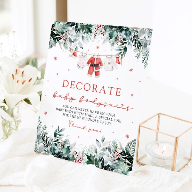 Christmas Santa Baby Decorate Baby Bodysuits Game Pedestal Sign (Watercolor Christmas Santa Baby Decorate Baby Bodysuits Game Pedestal Sign)