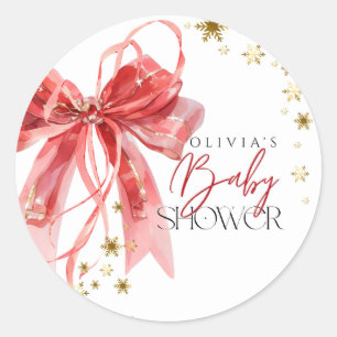 Christmas Santa Baby Red and Gold Baby Shower Classic Round Sticker