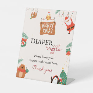 Christmas Santa Baby Shower Diaper Raffle Pedestal Sign
