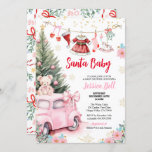 Christmas Santa Baby Shower Girl Red Pink Cute Invitation<br><div class="desc">Cute baby shower invitation in style. 
Theme: Santa Baby.
Occasion: Girl baby shower party.
Style: Cute,  Elegant.
Colours: Pink,  white,  red.
Graphics: Watercolor hanging baby clothes,  Santa Claus Hat,  mitten,  Christmas sock,  rocking horse,  Christmas Tree,  Vintage Car,  Bear,  snowflakes.</div>