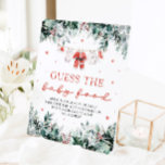 Christmas Santa Baby Shower Guess the Baby Food Pedestal Sign<br><div class="desc">The Red Santa Gender Neutral Santa Baby Clothes Christmas Santa Baby Shower Guess the Baby Food Sign adds a fun, holiday twist to your baby shower! Featuring delicate snowflakes, eucalyptus greenery, and adorable Santa-inspired baby clothes, this sign invites guests to participate in the classic “Guess the Baby Food” game. It’s...</div>