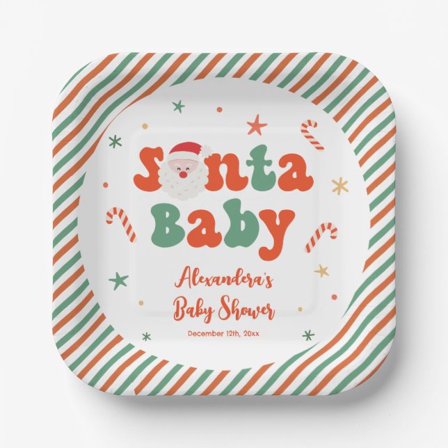 Christmas Santa Baby Shower Paper Plate (Front)