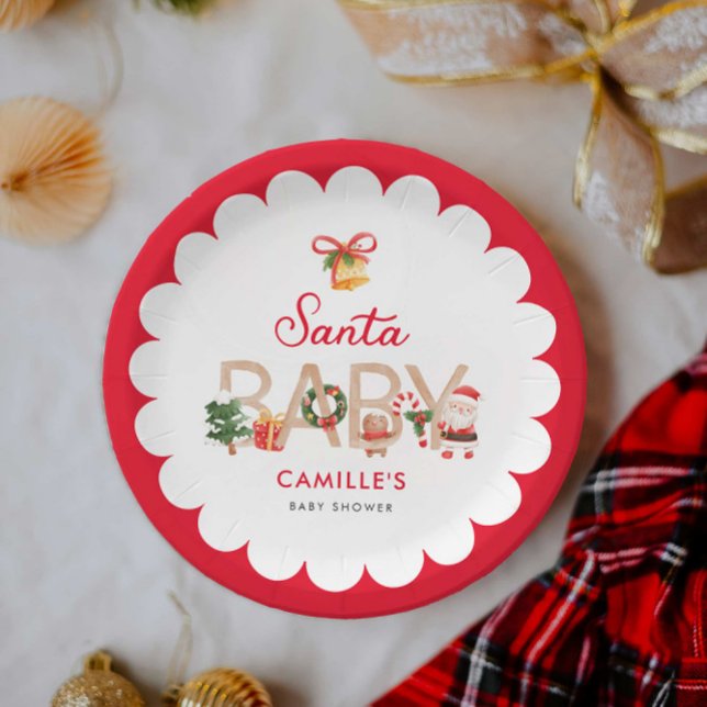 Christmas Santa Baby Shower Paper Plate (Santa Baby Shower Personalized Paper Plates)