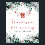Christmas Santa Baby Shower Thank You For Coming  Poster<br><div class="desc">The Red Santa Gender Neutral Santa Baby Clothes Christmas Santa Baby Shower Thank You For Coming Sign is the perfect way to end your holiday-themed baby shower with festive gratitude! Featuring a bright red background with delicate snowflakes, eucalyptus greenery, and adorable Santa-inspired baby clothes, this sign warmly thanks guests for...</div>