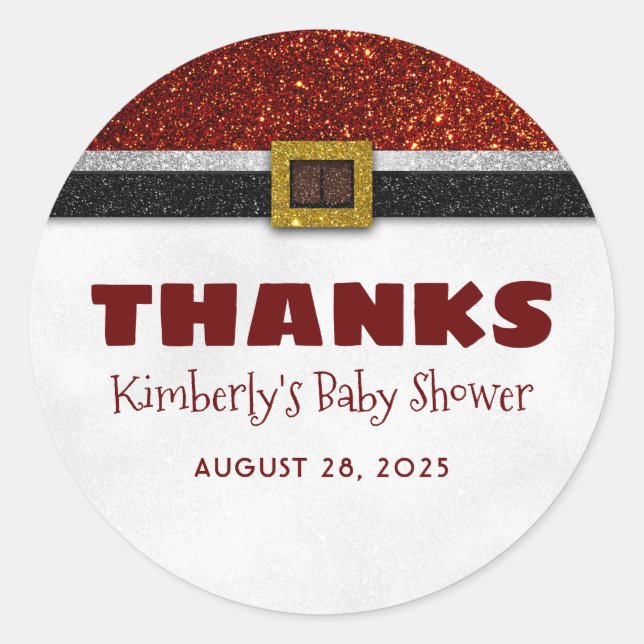 Christmas Santa Baby Shower Thanks Classic Round Sticker (Front)