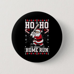 Christmas Santa Baseball Home Run Ho Ho Home Run , 2 Inch Round Button