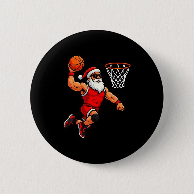 Christmas Santa Basketball Player Dunking Basketba 2 Inch Round Button (Front)