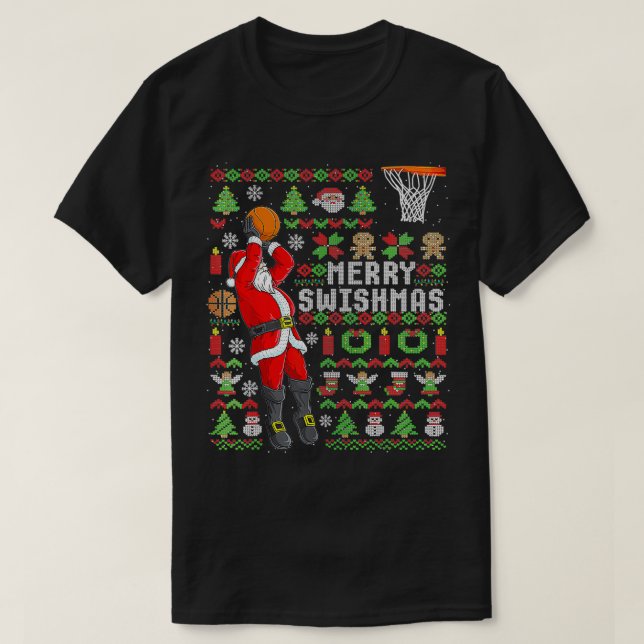 Christmas Santa Basketball Player Slam Dunk Ugly S T-Shirt (Design Front)