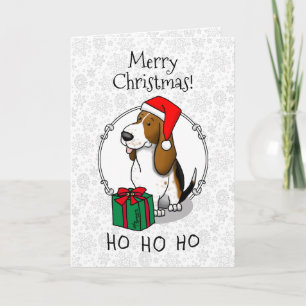 Christmas Santa Basset Hound (tri color 1) Cute Card