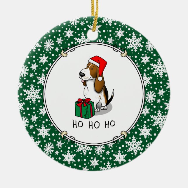 Christmas Santa Basset Hound (tri colour 1) Cute Ceramic Ornament (Front)
