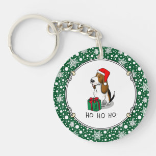 Christmas Santa Basset Hound (tri colour 1) Cute Keychain