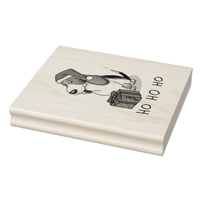 Christmas Santa Basset Hound (tri colour 1) Cute Rubber Stamp (Stamp)