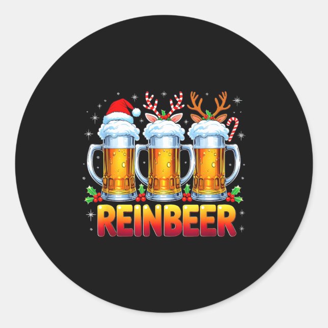 Christmas Santa Beer Lovers Funny Drinking Trend N Classic Round Sticker (Front)