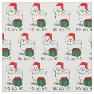 Christmas Santa Bichon Frise Dog Cute Fabric