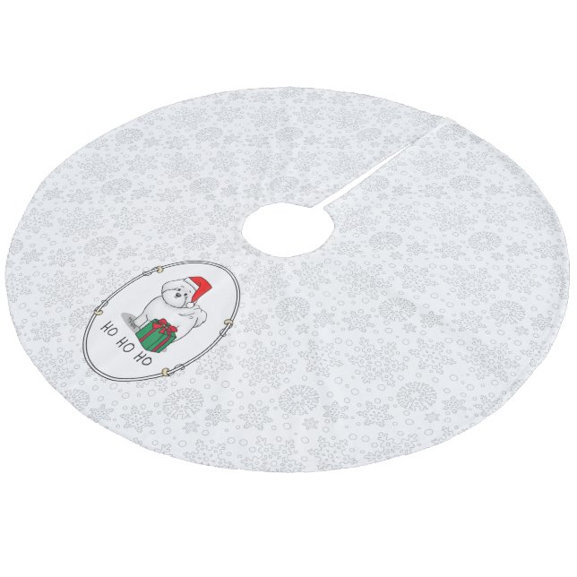 Christmas Santa Bichon Frise Dog Cute Fleece Tree Skirt (Angled)