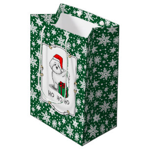 Christmas Santa Bichon Frise Dog Cute Medium Gift Bag