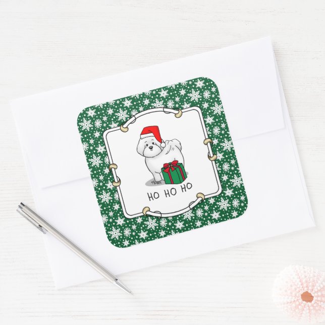 Christmas Santa Bichon Frise Dog Cute Square Sticker (Envelope)