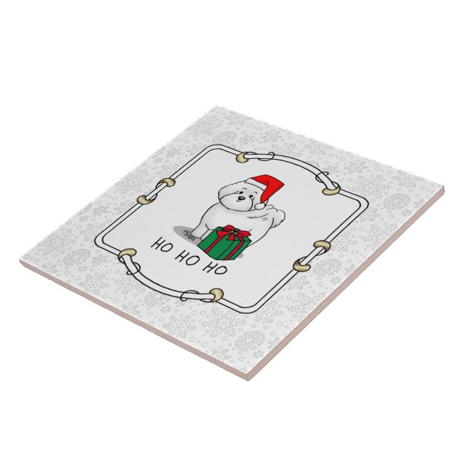 Christmas Santa Bichon Frise Dog Cute Tile (Side)