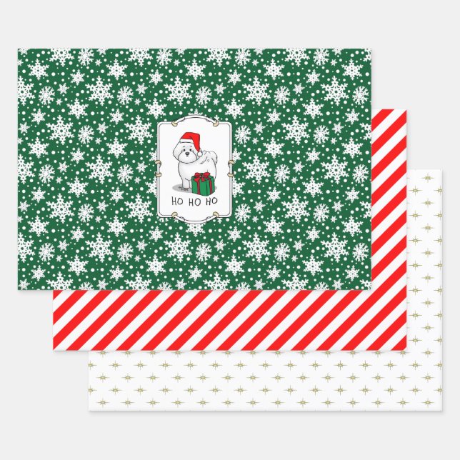Christmas Santa Bichon Frise Dog Cute Wrapping Paper Sheet (Set)