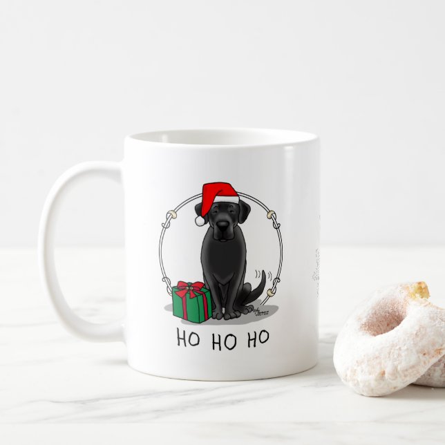 Christmas Santa Black Labrador Retriever Cute Coffee Mug (With Donut)
