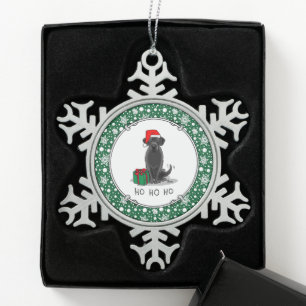 Christmas Santa Black Labrador Retriever Cute Snowflake Pewter Christmas Ornament