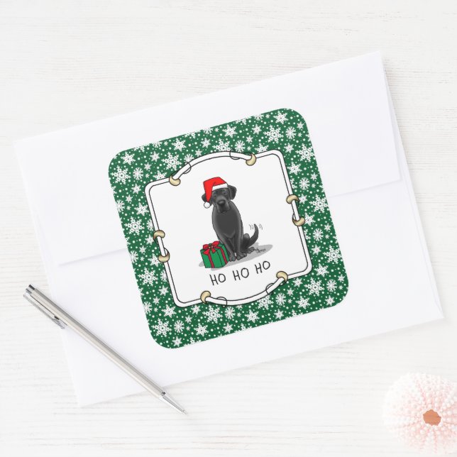 Christmas Santa Black Labrador Retriever Cute Square Sticker (Envelope)