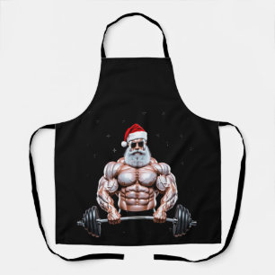 Christmas Santa Bodybuilder Weightlifting Gym Apron