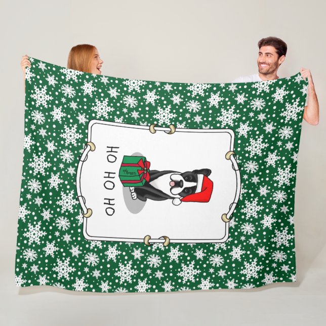 Christmas Santa Boston Terrier (black) Cute Fleece Blanket (In Situ)